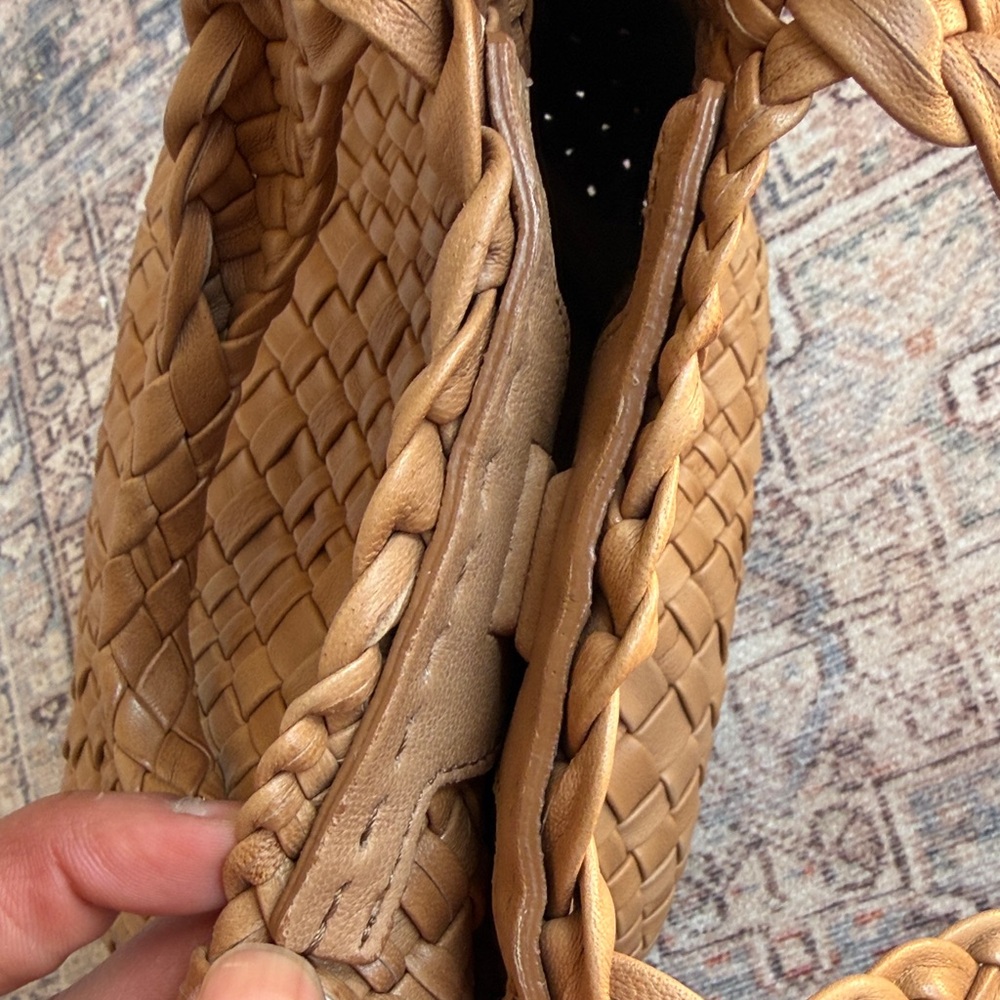Falorini Woven Leather Tote Bucket Bag in Tan - Picture 11 of 13